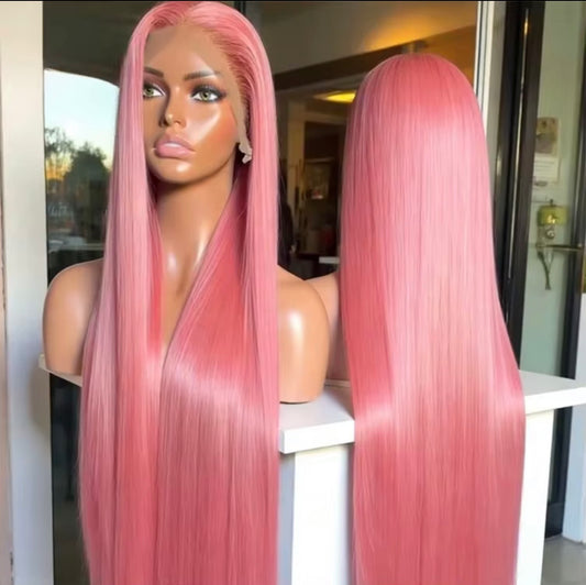 Luxury Pink Silk Straight Wig