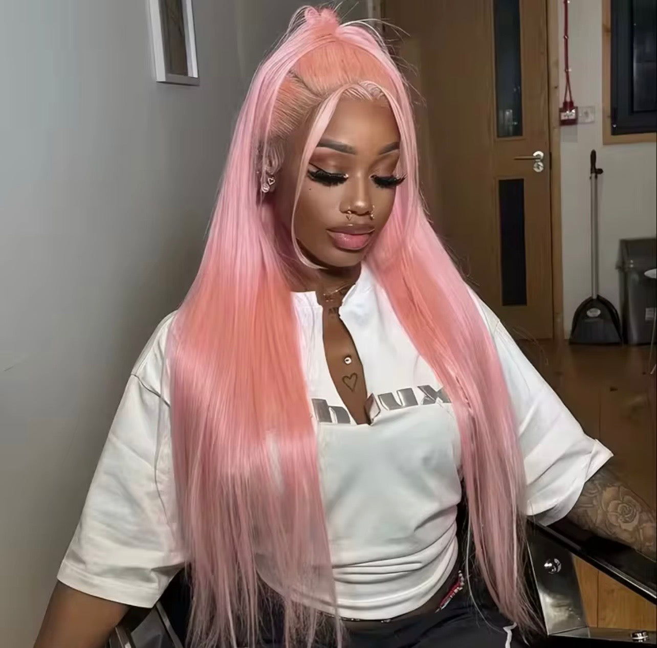 Luxury Pink Silk Straight Wig
