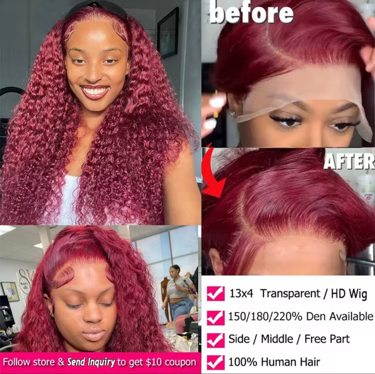 Luxury Burgundy Deep Wave Wig
